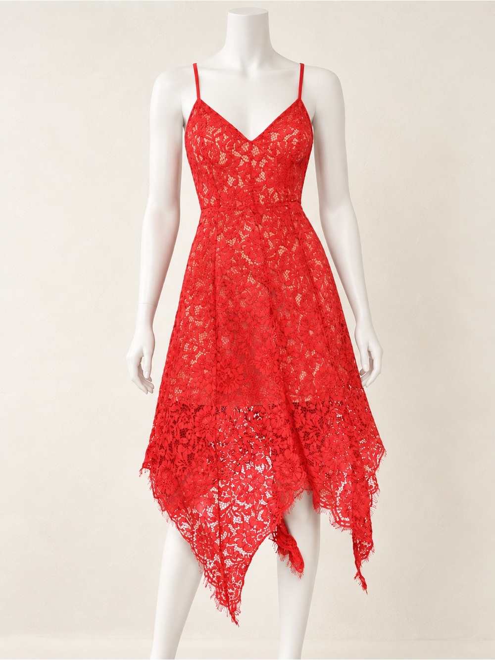 Lulu's Red Lace Handkerchief Hem Spaghetti Strap Dress Size S NWT